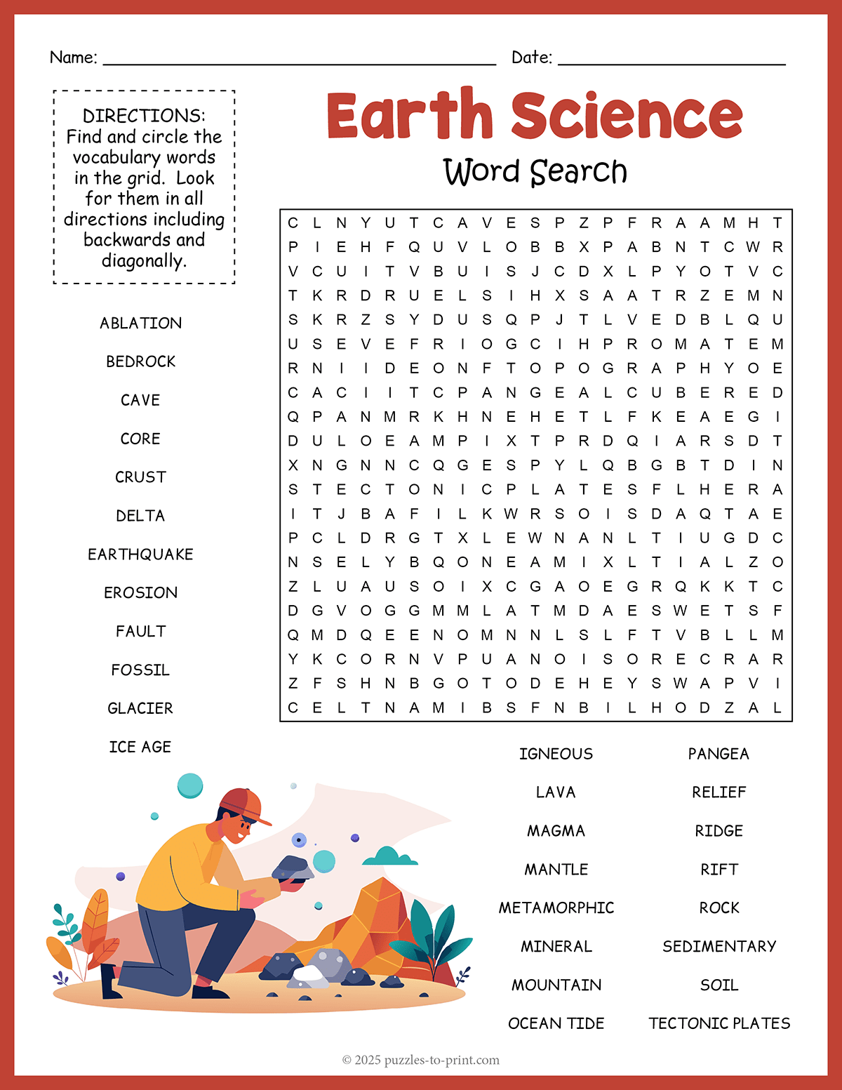 Earth Science Word Search Earth Science Word Search