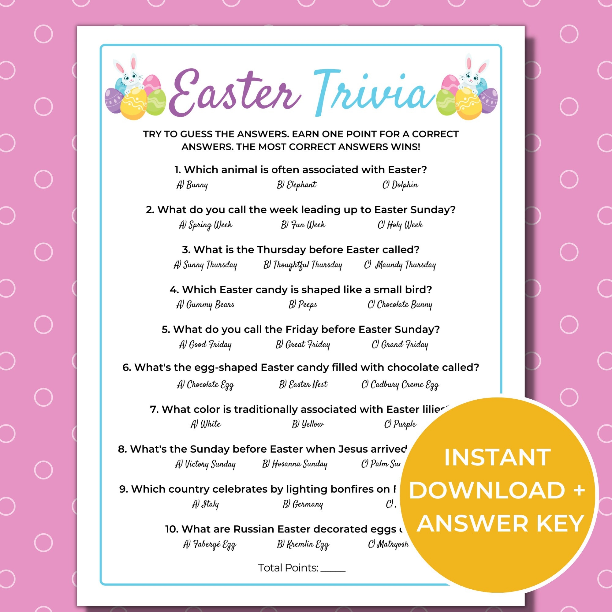 Easter Trivia Game Printable Easter Games Easter Party Game Fun Easter Games Printable For Kids And Adults Etsy