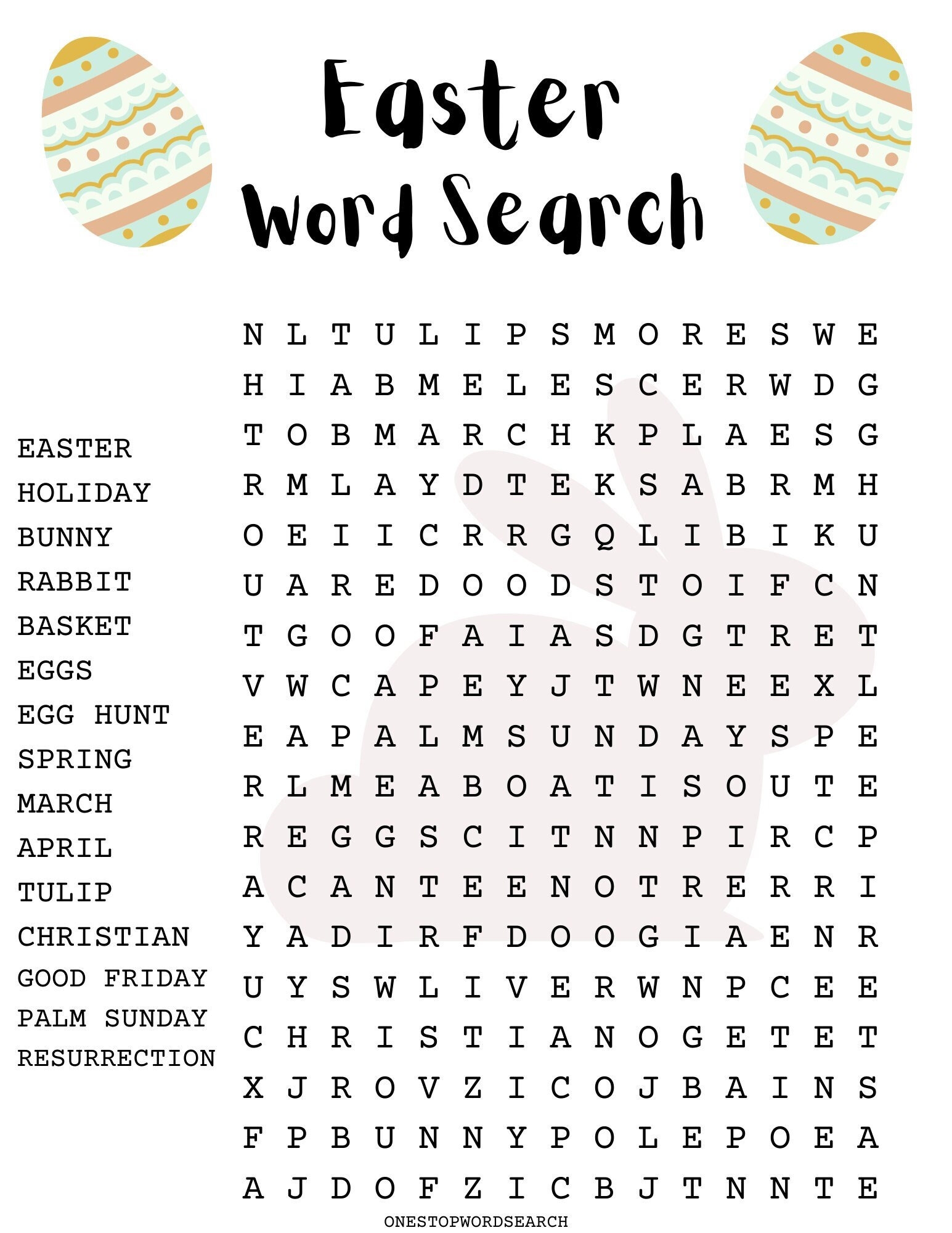 Easter Word Search Puzzle With Answer Sheet Easter Games Easter Activities Holidays Etsy