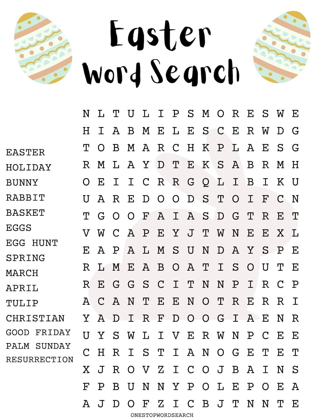 Easter Word Search Puzzle With Answer Sheet Easter Games Easter Activities Holidays Etsy