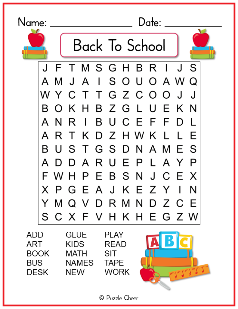 Easy Back To School Word Search For Kids Puzzle Cheer