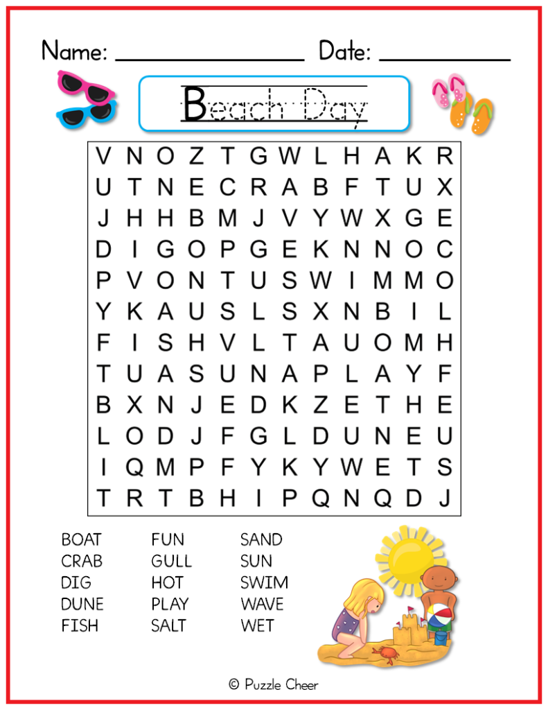 Easy Beach Day Word Search For Kids Puzzle Cheer Easy Beach Day Word Search For Kids Puzzle Cheer