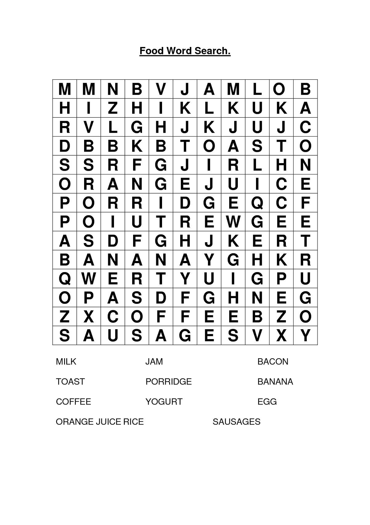 easy coffee word search