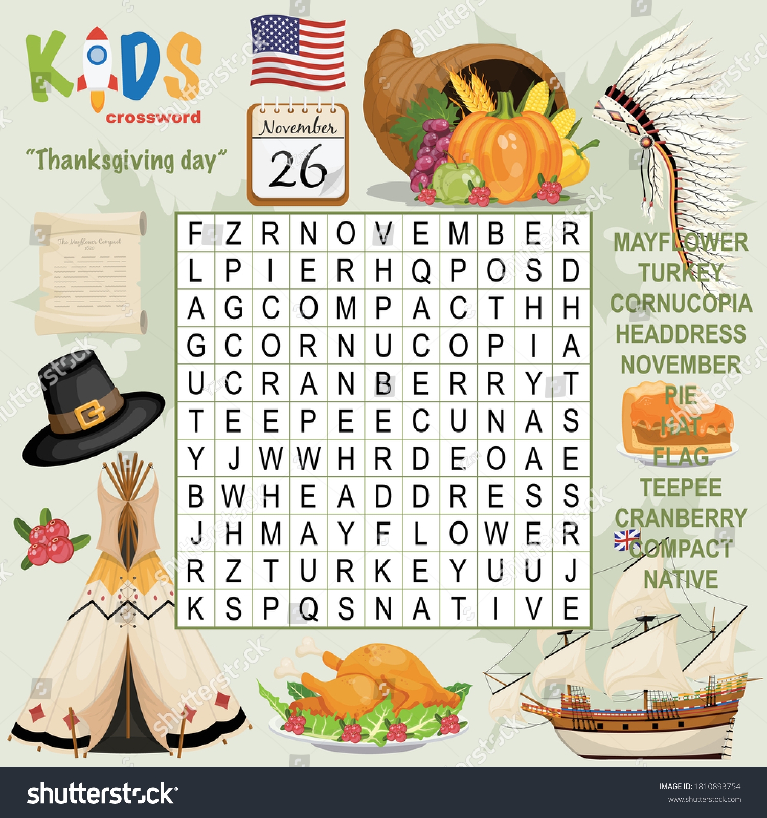 Easy Word Search Crossword Puzzle Thanksgiving Stock Vector Royalty Free 1810893754 Shutterstock
