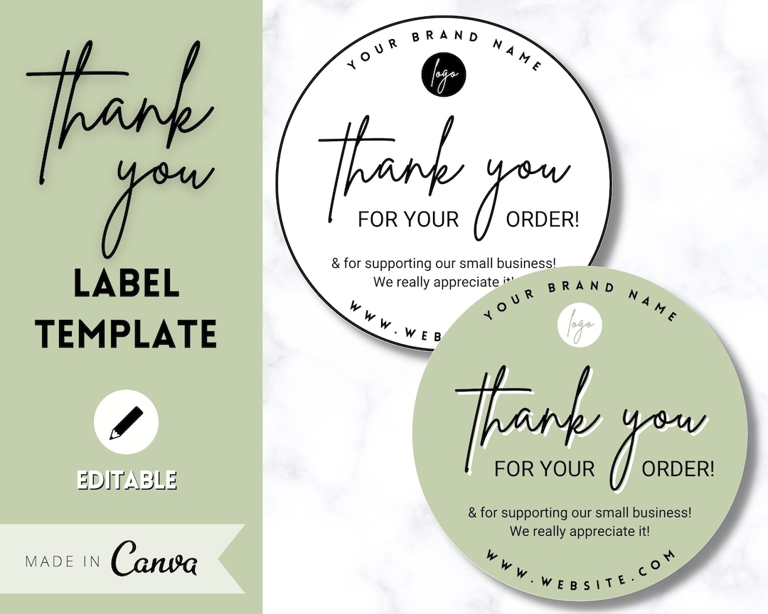 EDITABLE Thank You Sticker Digital Thank You Label Template Thank You For Your Order Small Business Packaging Logo Shipping Supplies Etsy