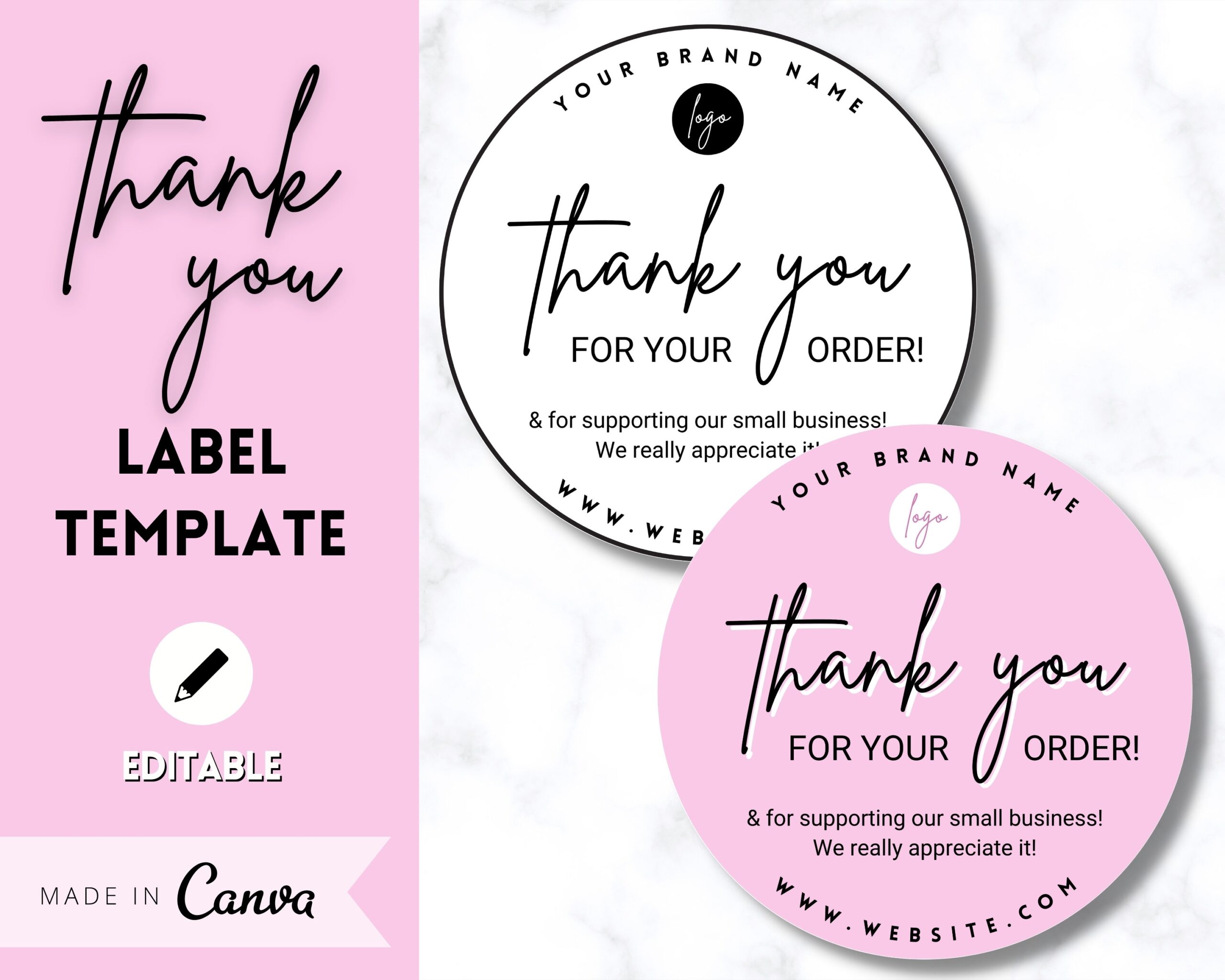 EDITABLE Thank You Sticker Digital Thank You Label Template Thank You For Your Order Small Business Packaging Logo Shipping Supplies Etsy