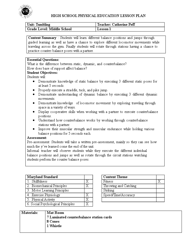 Elementary Physical Education Lesson Plan Templates At Allbusinesstemplates