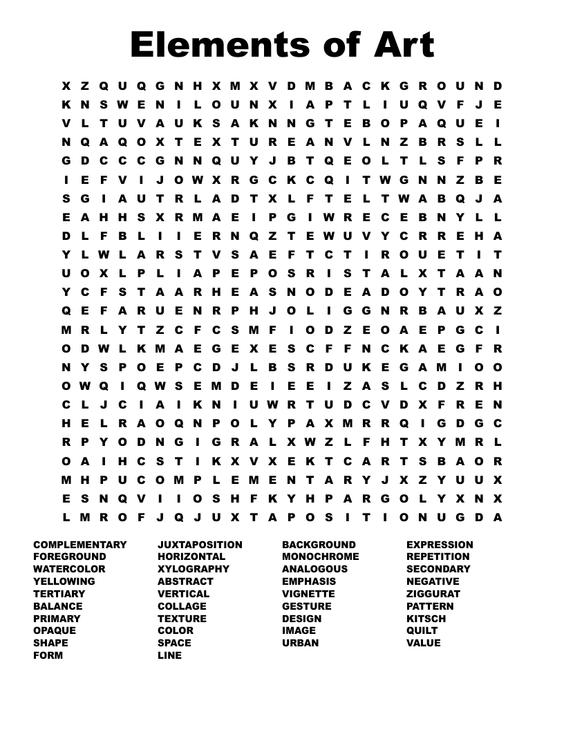 Elements Of Art Word Search WordMint