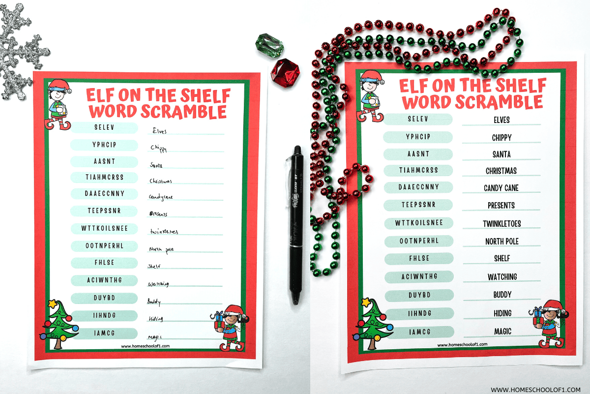 Elf On The Shelf Word Scramble Easy Hard Version Elf On The Shelf Word Scramble Easy Hard Version