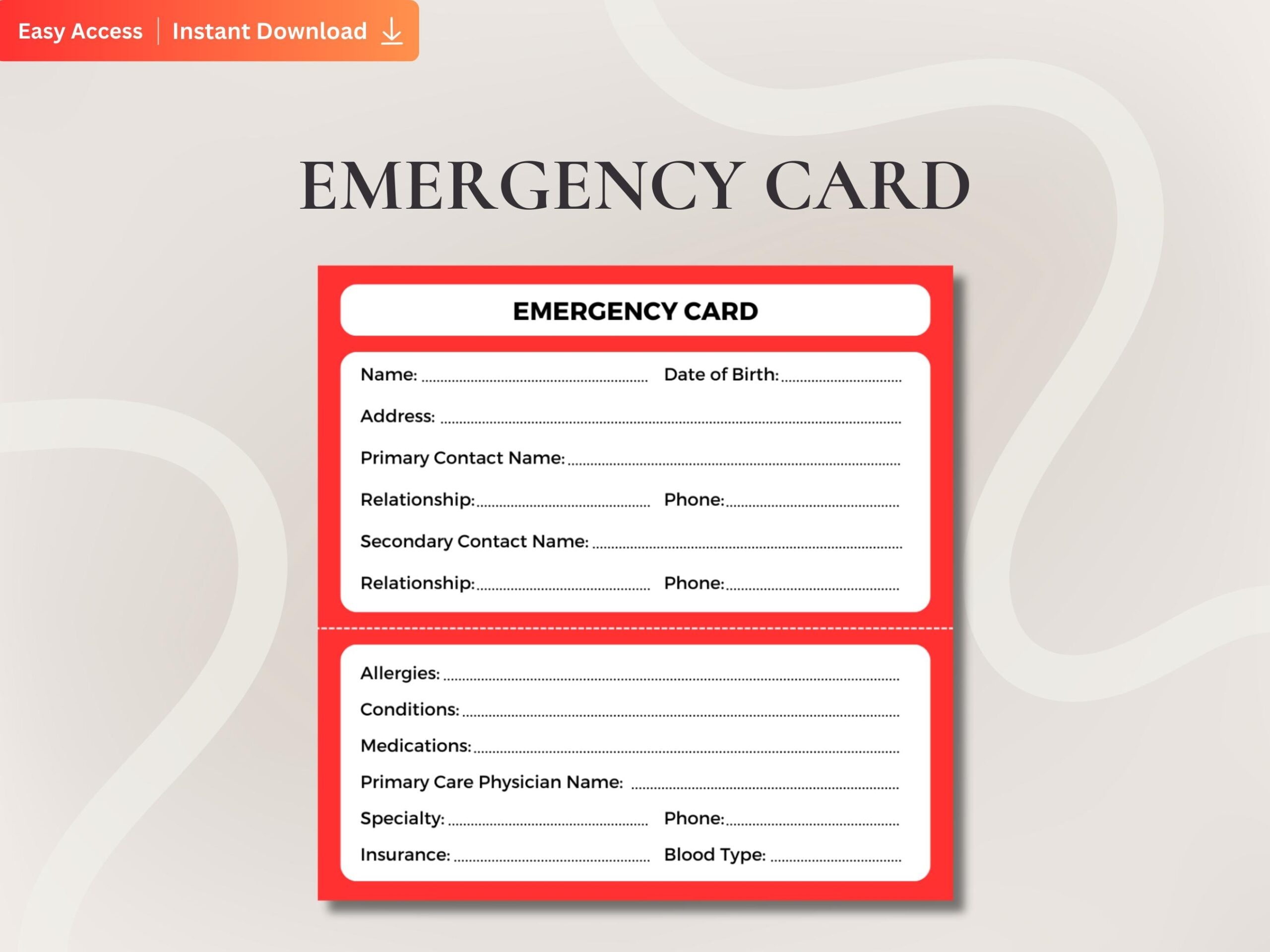 Printable Emergency Contact Card