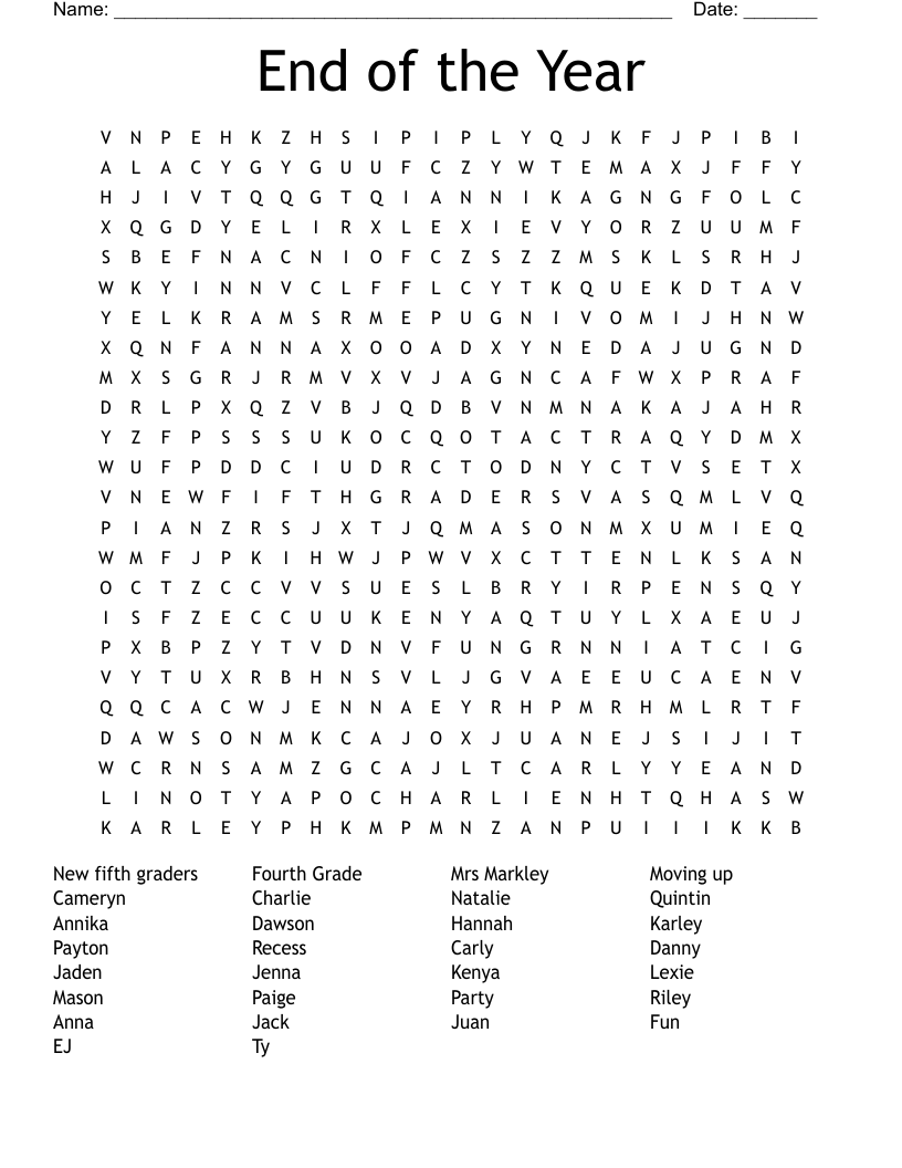 End Of The Year Word Search WordMint End Of The Year Word Search WordMint