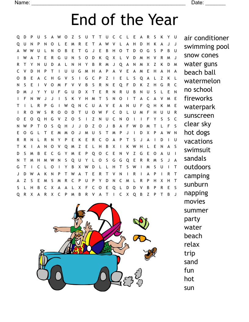 End Of Year Word Search