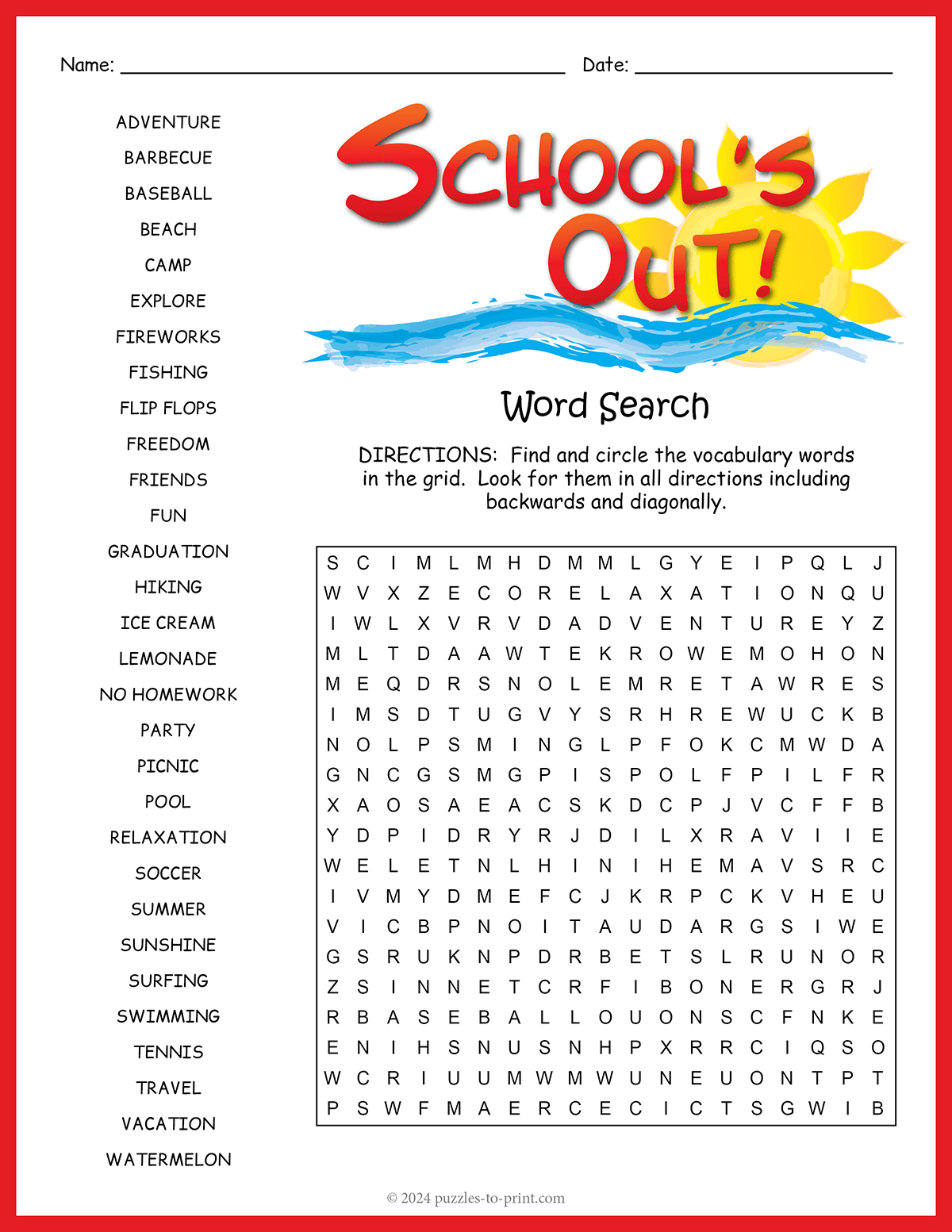 End Of Year Word Search End Of Year Word Search