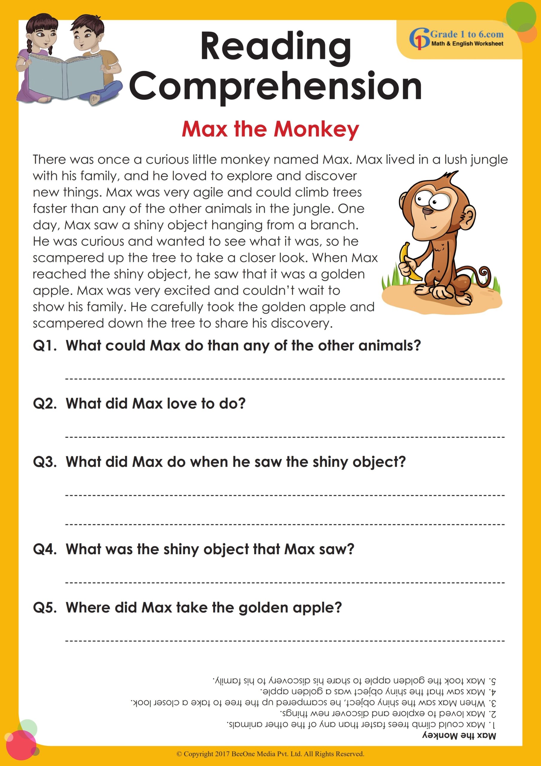 6th grade reading comprehension worksheet