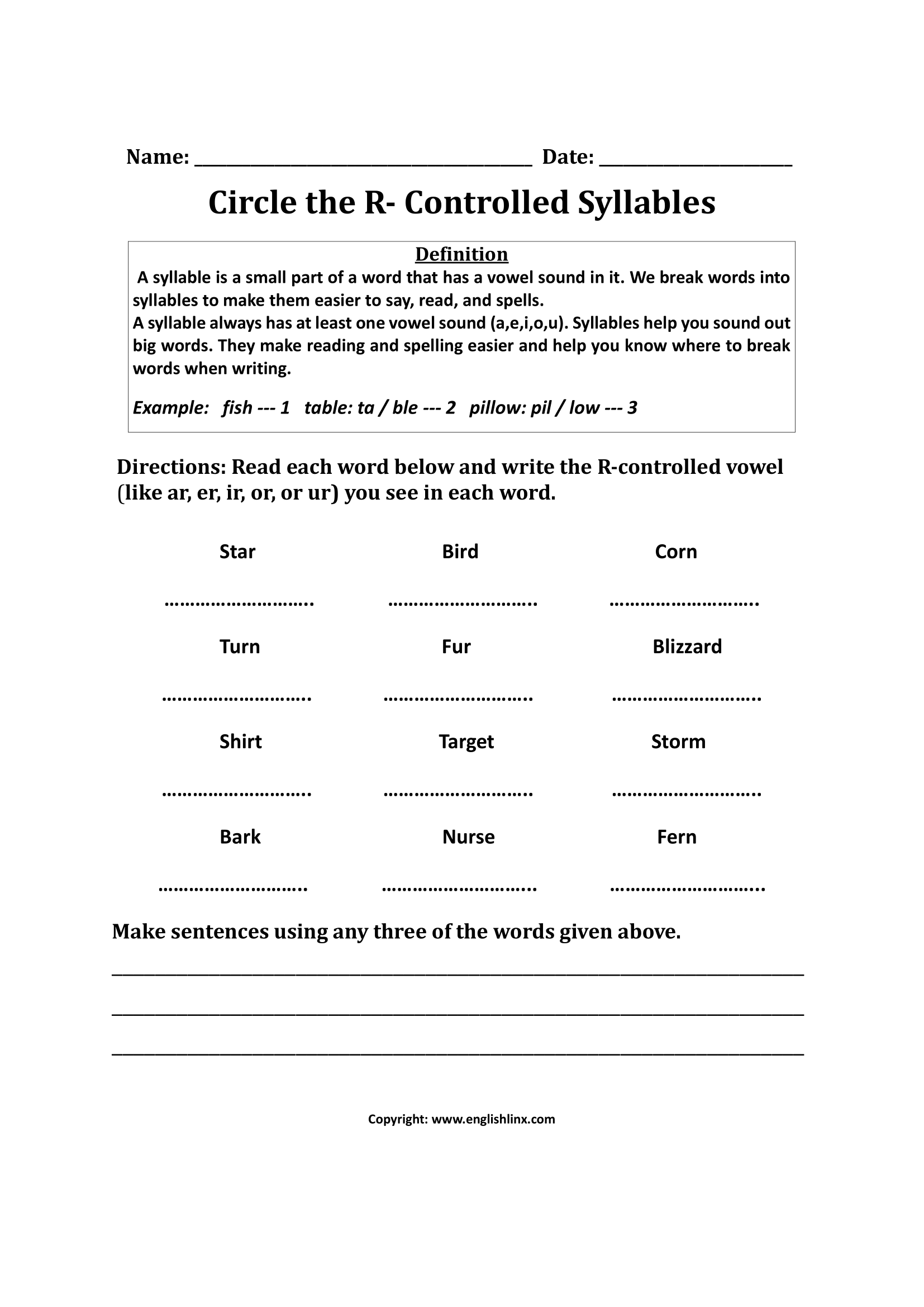 Englishlinx Syllables Worksheets