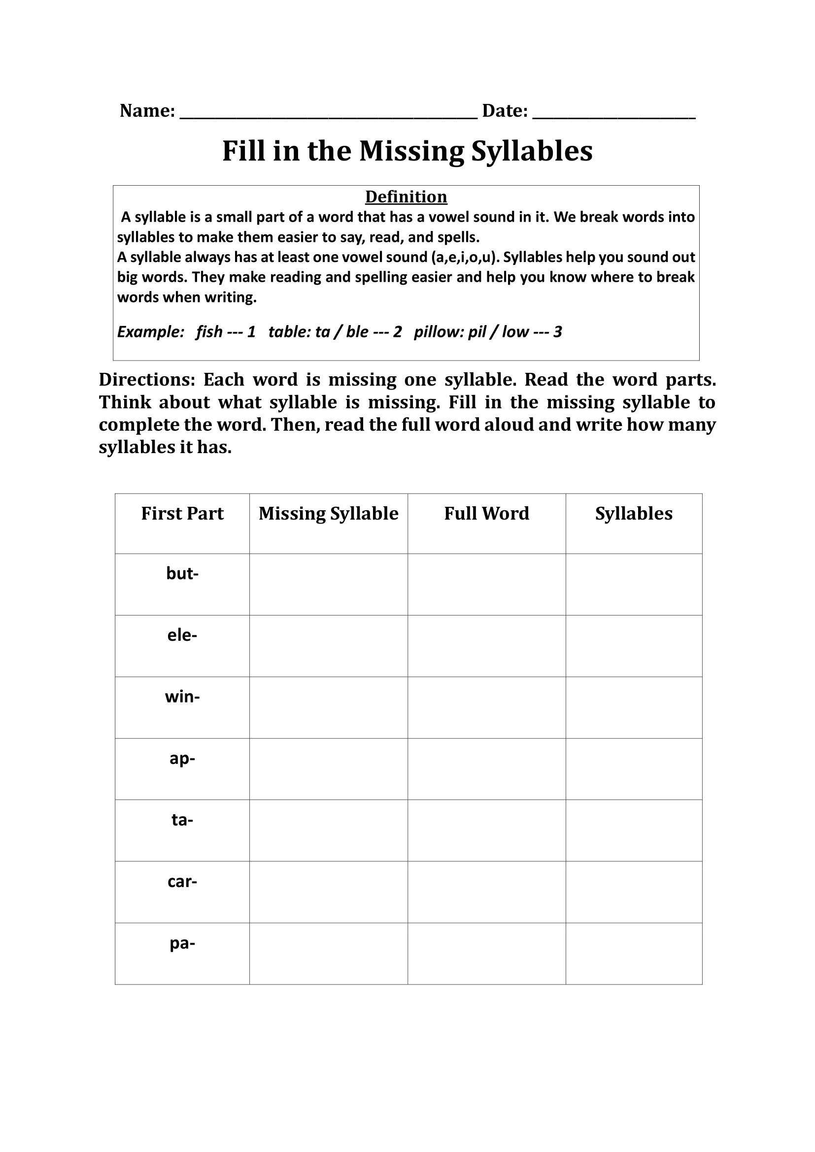4th grade syllable worksheets pdf