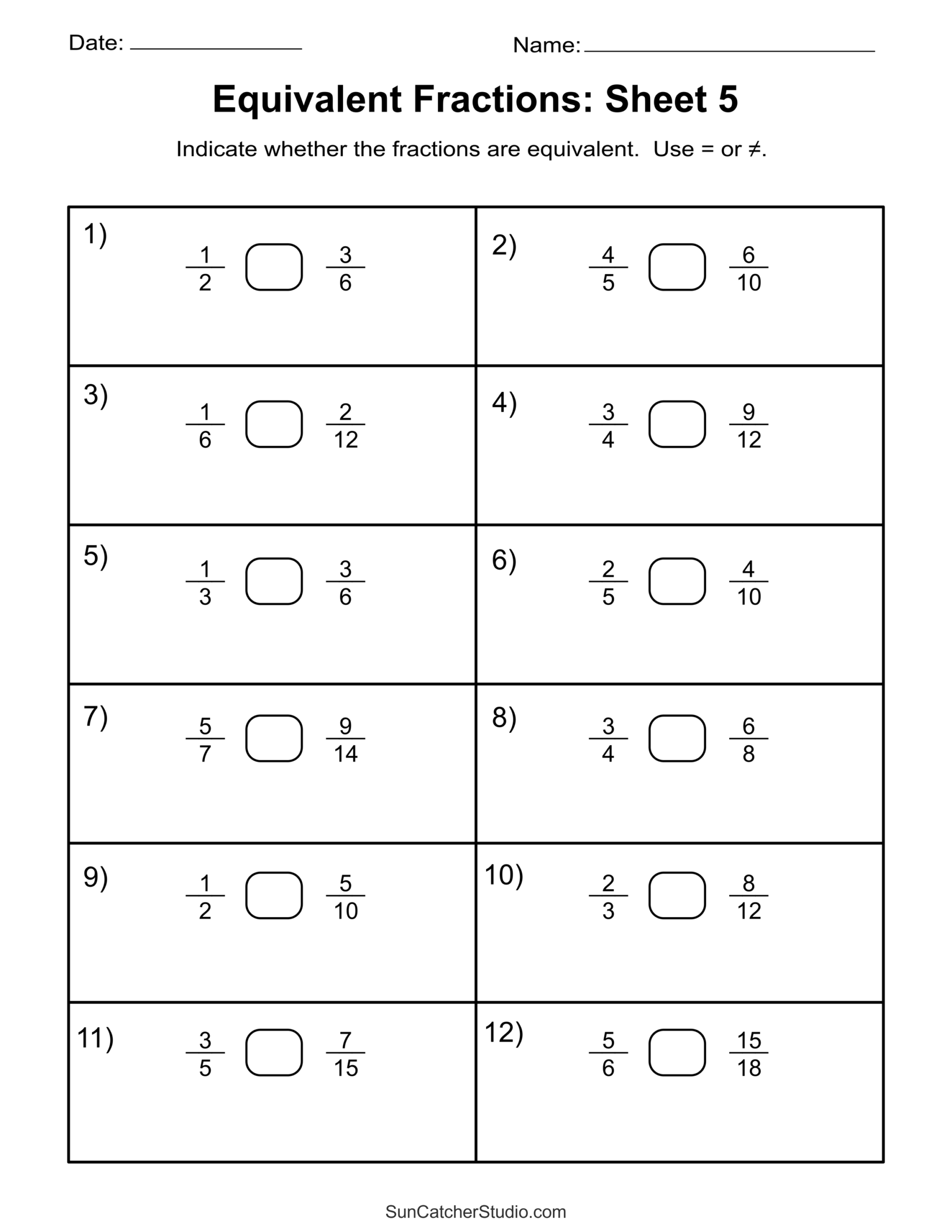 Worksheets For Equivalent Fractions