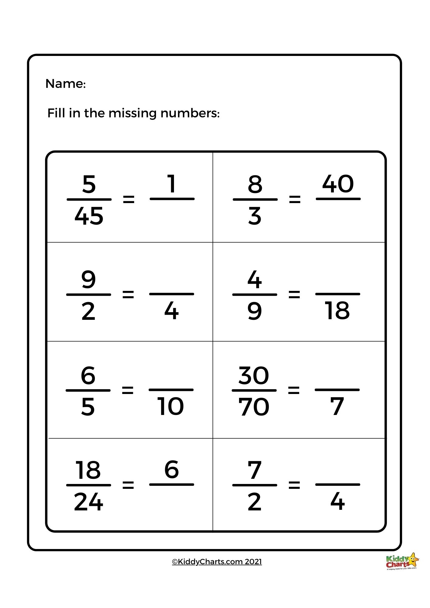 Equivalent Fractions Worksheets KiddyCharts Shop