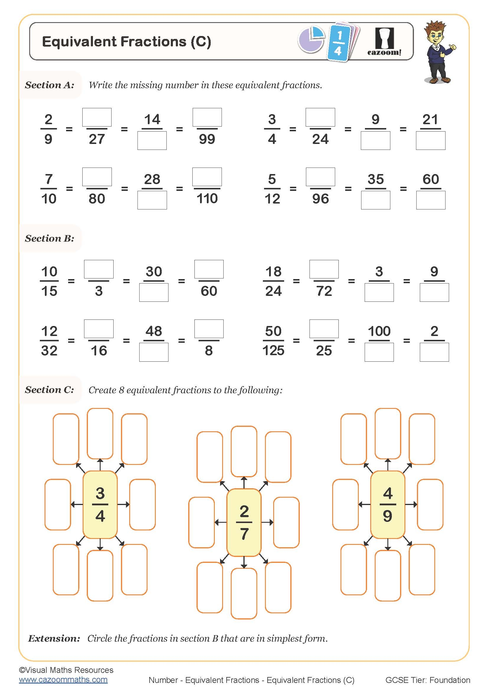 Equivalent Fractions Worksheets Printable Equivalent Fraction Worksheets PDF And Free Samples Downloads Cazoom Maths