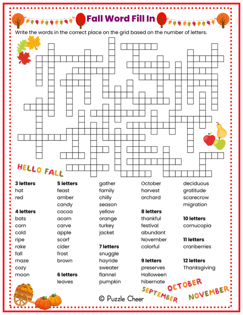 Fill It In Puzzles Printable