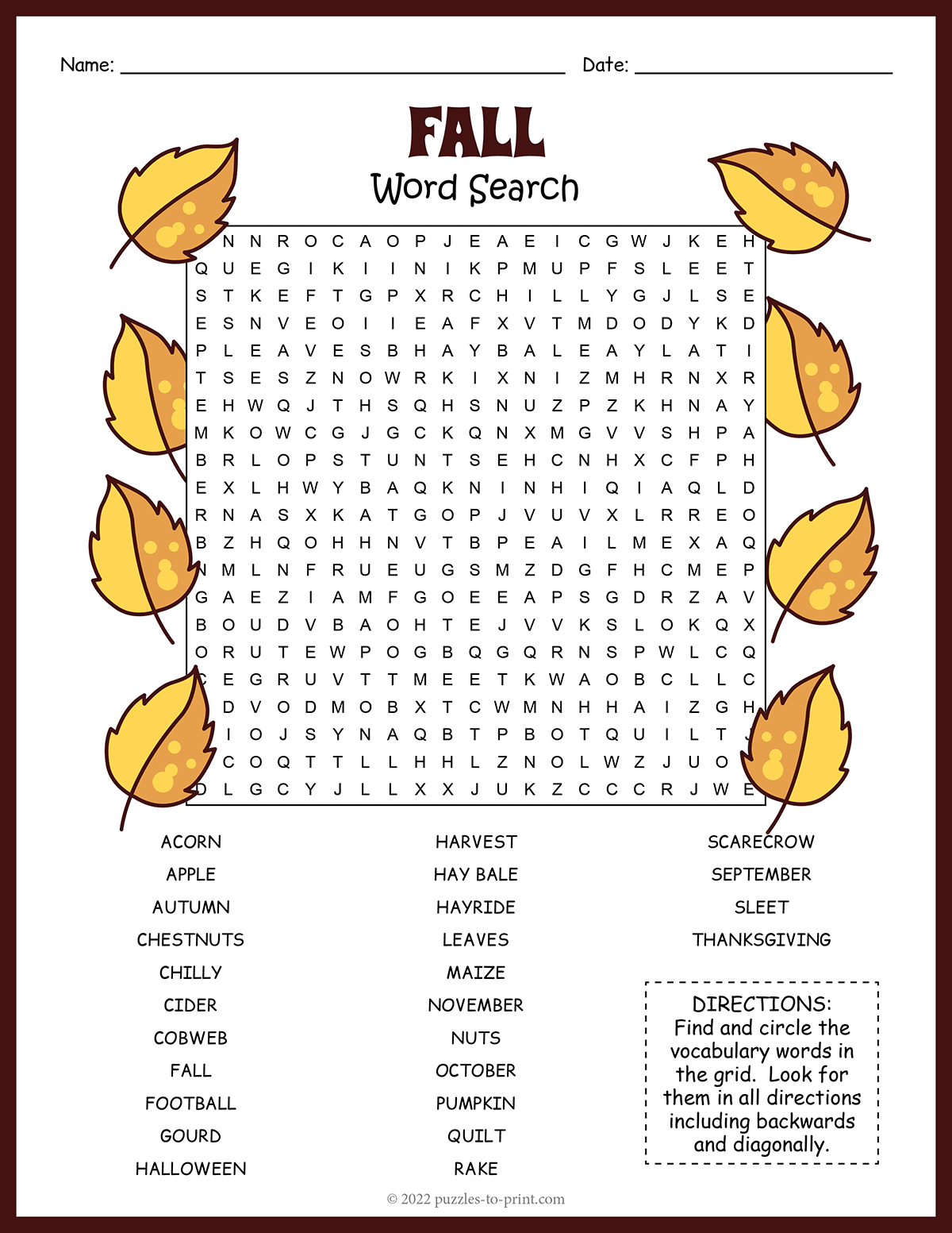 Fall Word Search