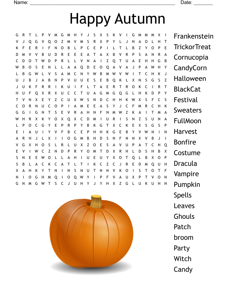 printable fall word search