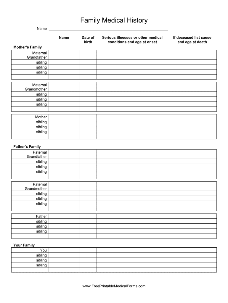 Family Medical History Form Fill Online Printable Fillable Blank PdfFiller Family Medical History Form Fill Online Printable Fillable Blank PdfFiller
