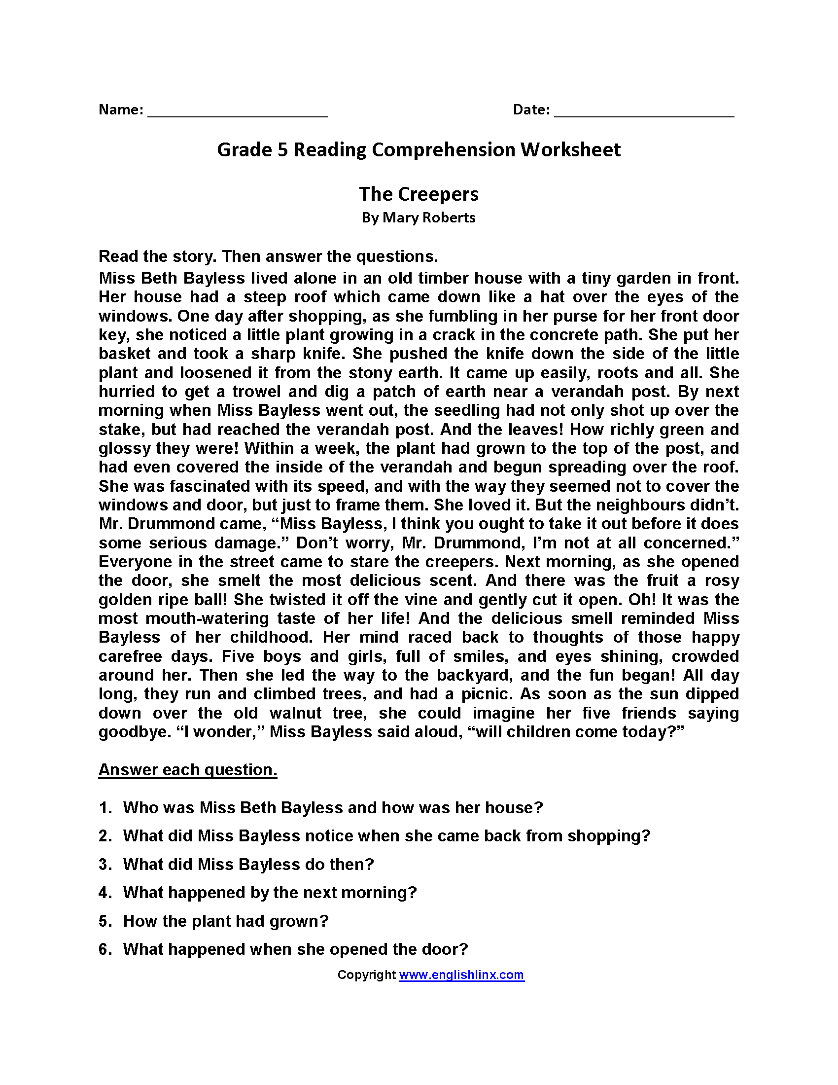5th Grade Reading Comprehension