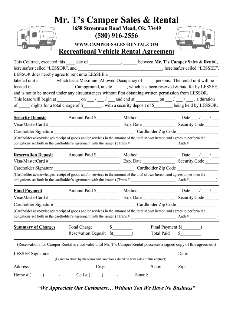 rv storage rental agreement template