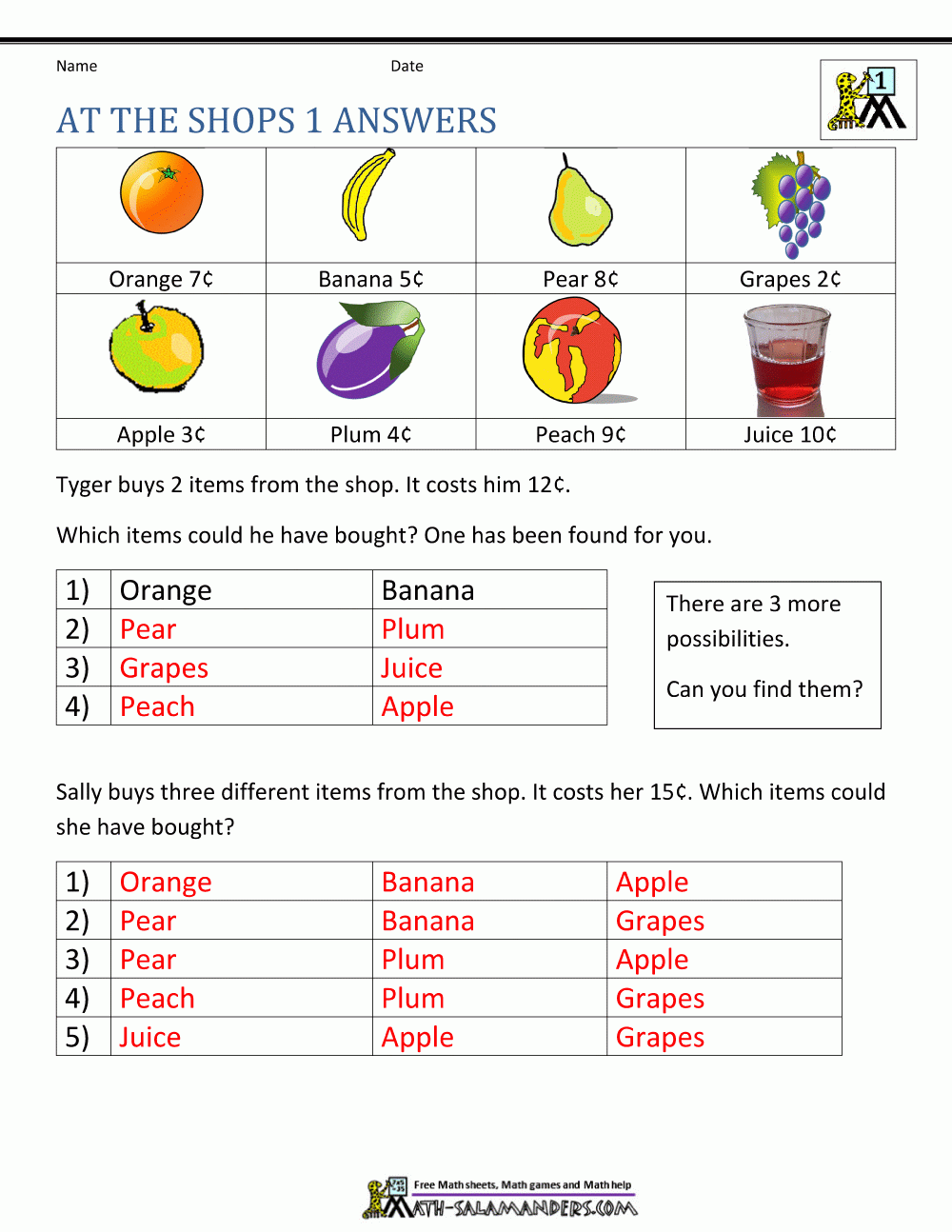 First Grade Math Problems First Grade Math Problems