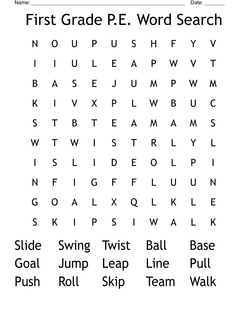 First Grade P E Word Search WordMint