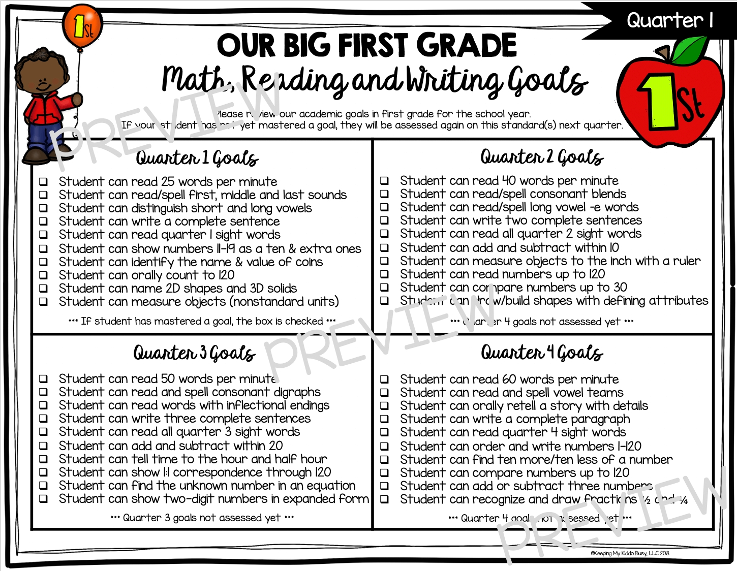 First Grade Report Card And Assessment FREEBIE Keeping My Kiddo Busy Worksheets Library