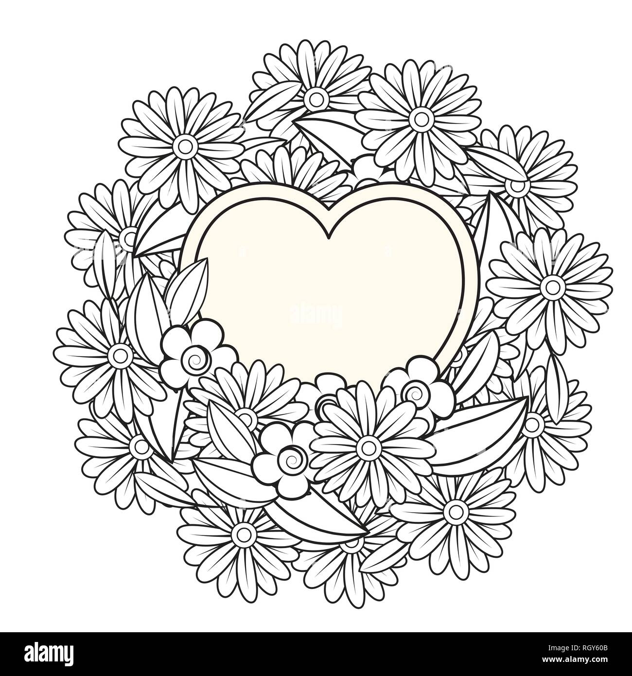Floral Heart Valentines Day Adult Coloring Page Vector Illustration Isolated On White Background Stock Vector Image Art Alamy