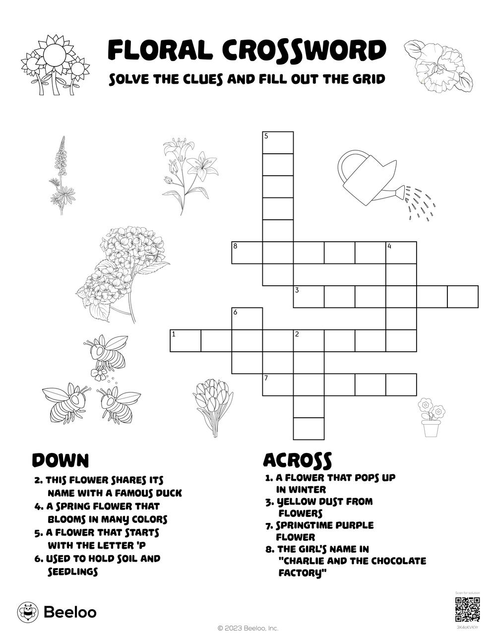 Flower themed Crossword Puzzles Beeloo Printable Crafts And Activities For Kids