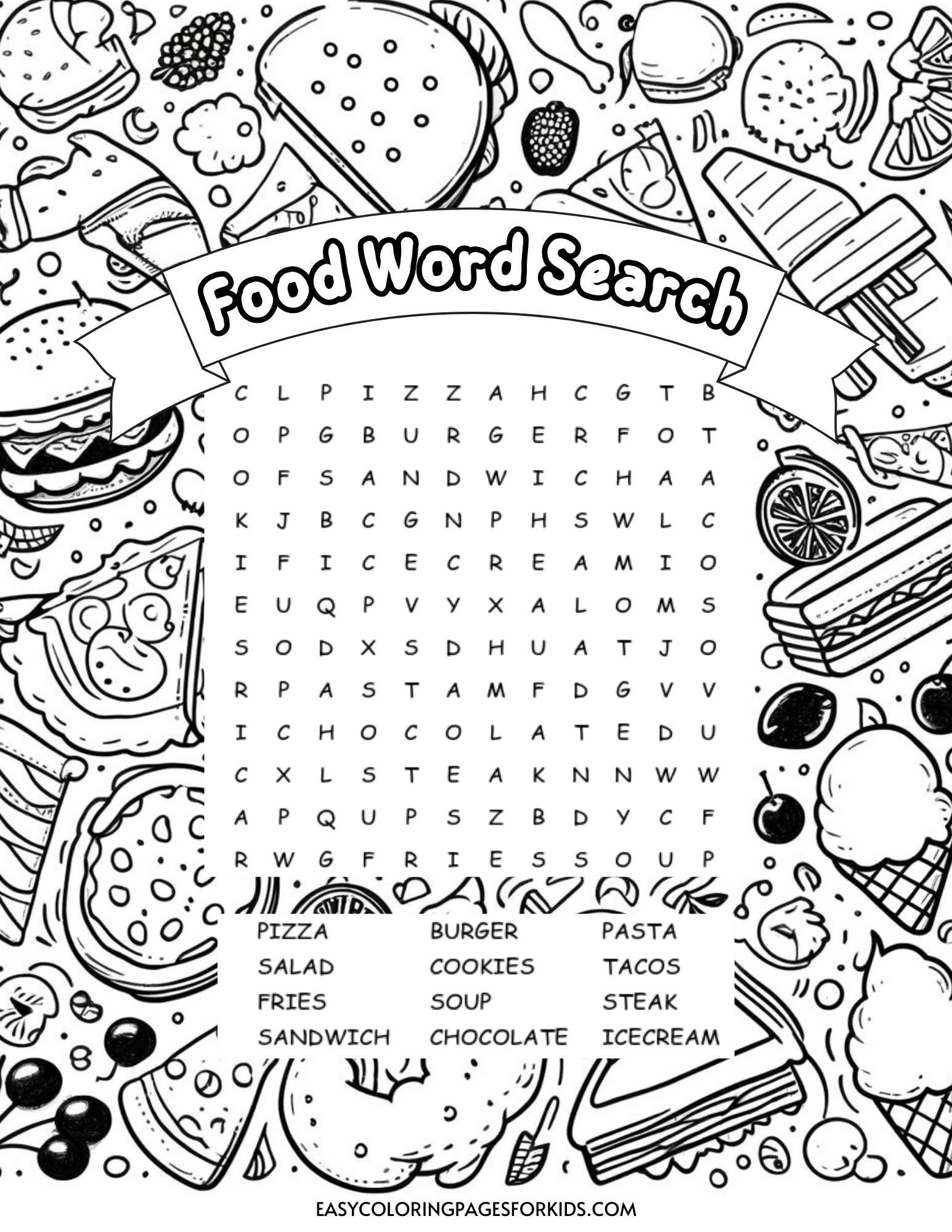 Food Word Search Printables Food Word Search For Kids Easy Coloring Pages For Kids