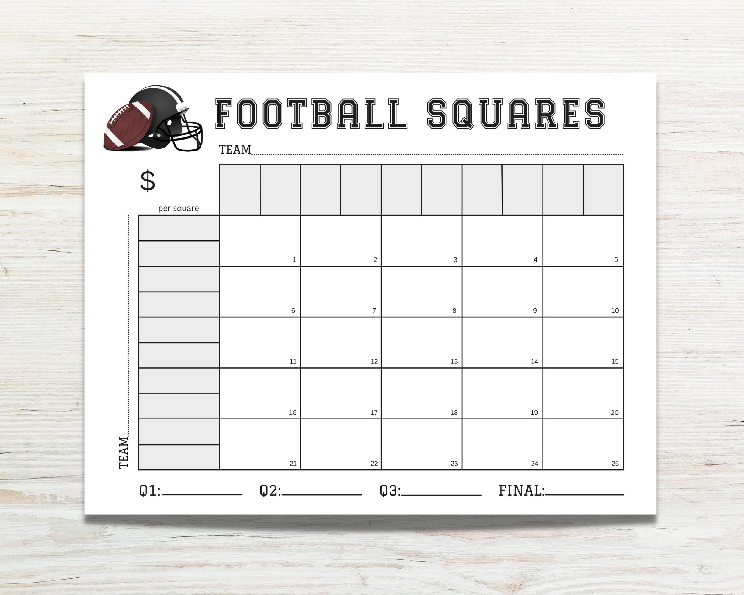 printable 25 square football board