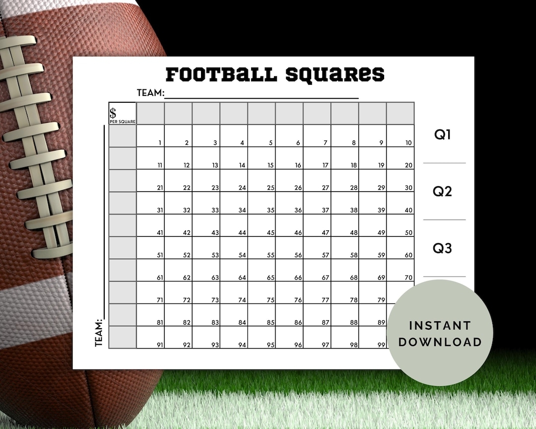 Football Squares Printable Game 100 Square Football Board Football Squares Template Football Square Fundraiser Football Betting Game Etsy