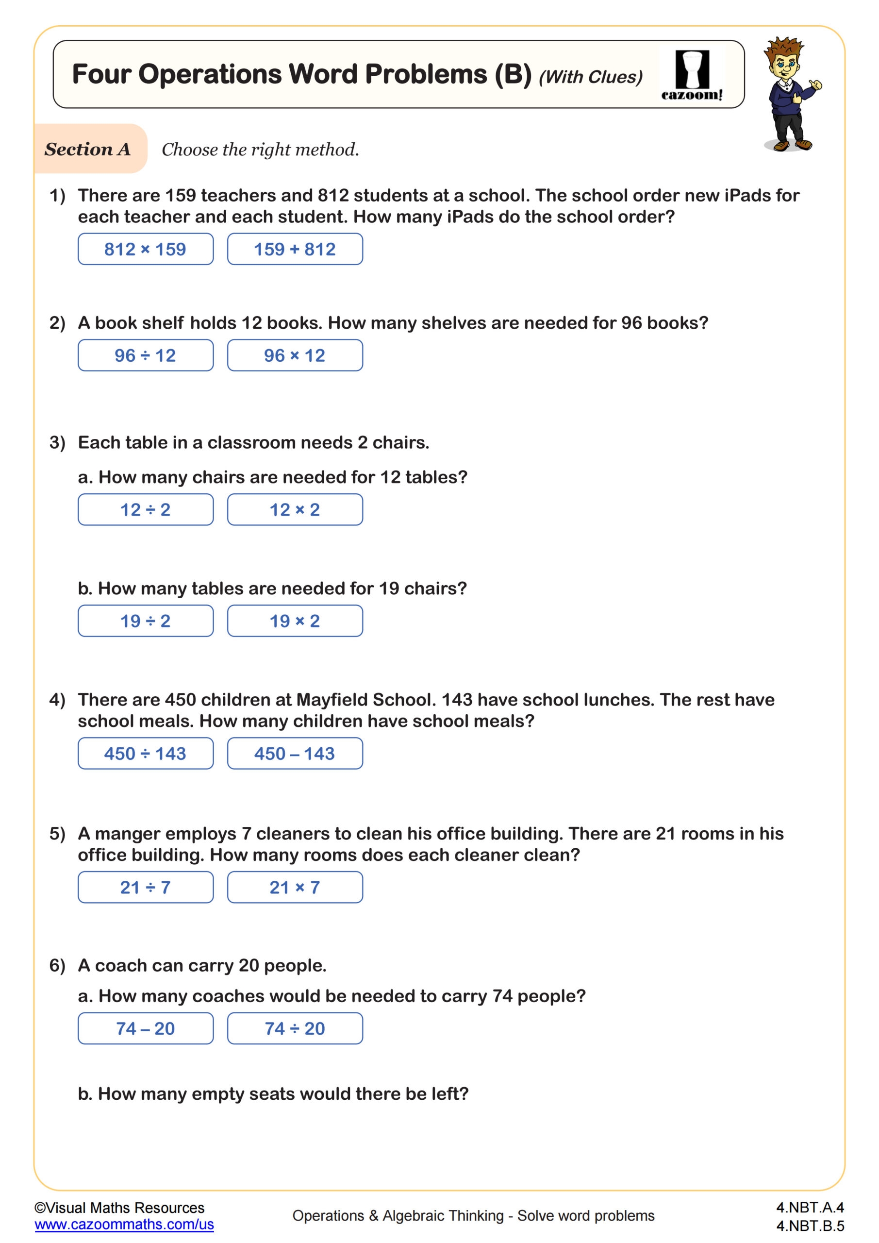 Four Operations Word Problems B With Clues Worksheet Fun And Engaging 4th Grade PDF Worksheets Cazoom Math Four Operations Word Problems B With Clues Worksheet Fun And Engaging 4th Grade PDF Worksheets Cazoom Math