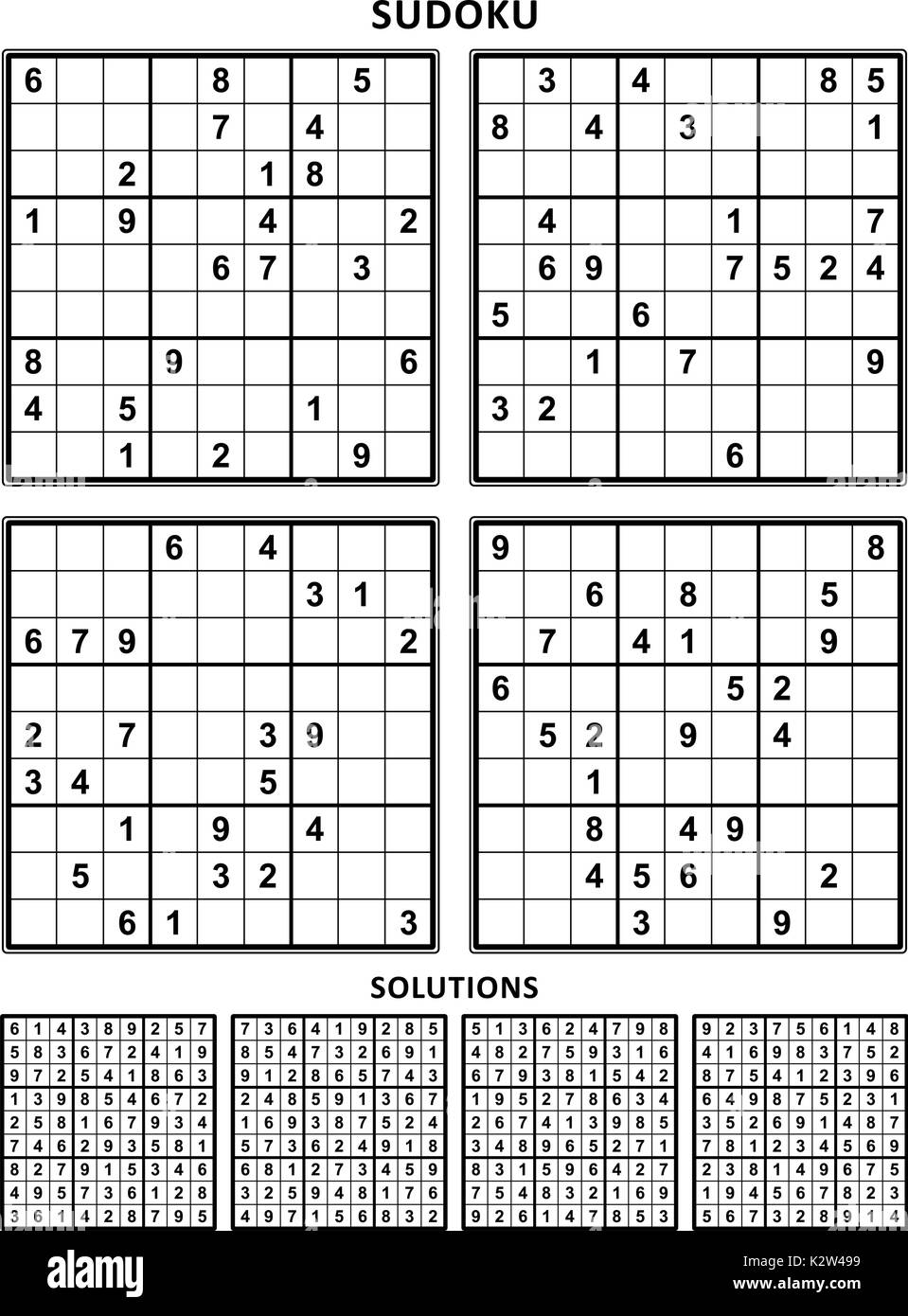 Four Sudoku Puzzles Of Comfortable easy Yet Not Very Easy Level Suitable For Large Print Books Answers Included Set 7 Stock Vector Image Art Alamy