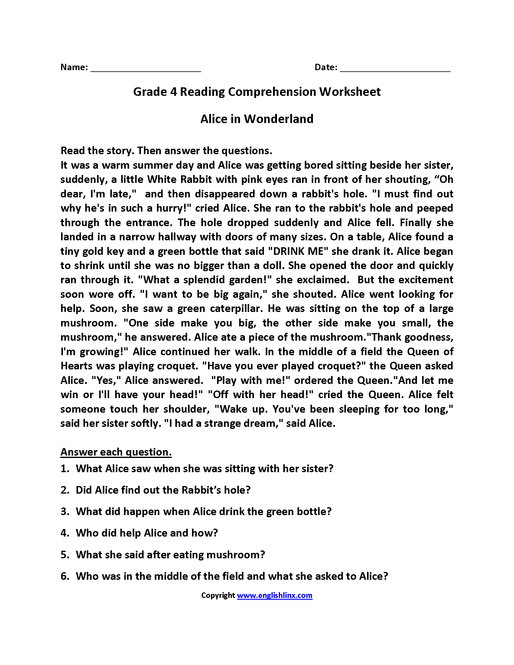Grade 4 Reading Comprehension