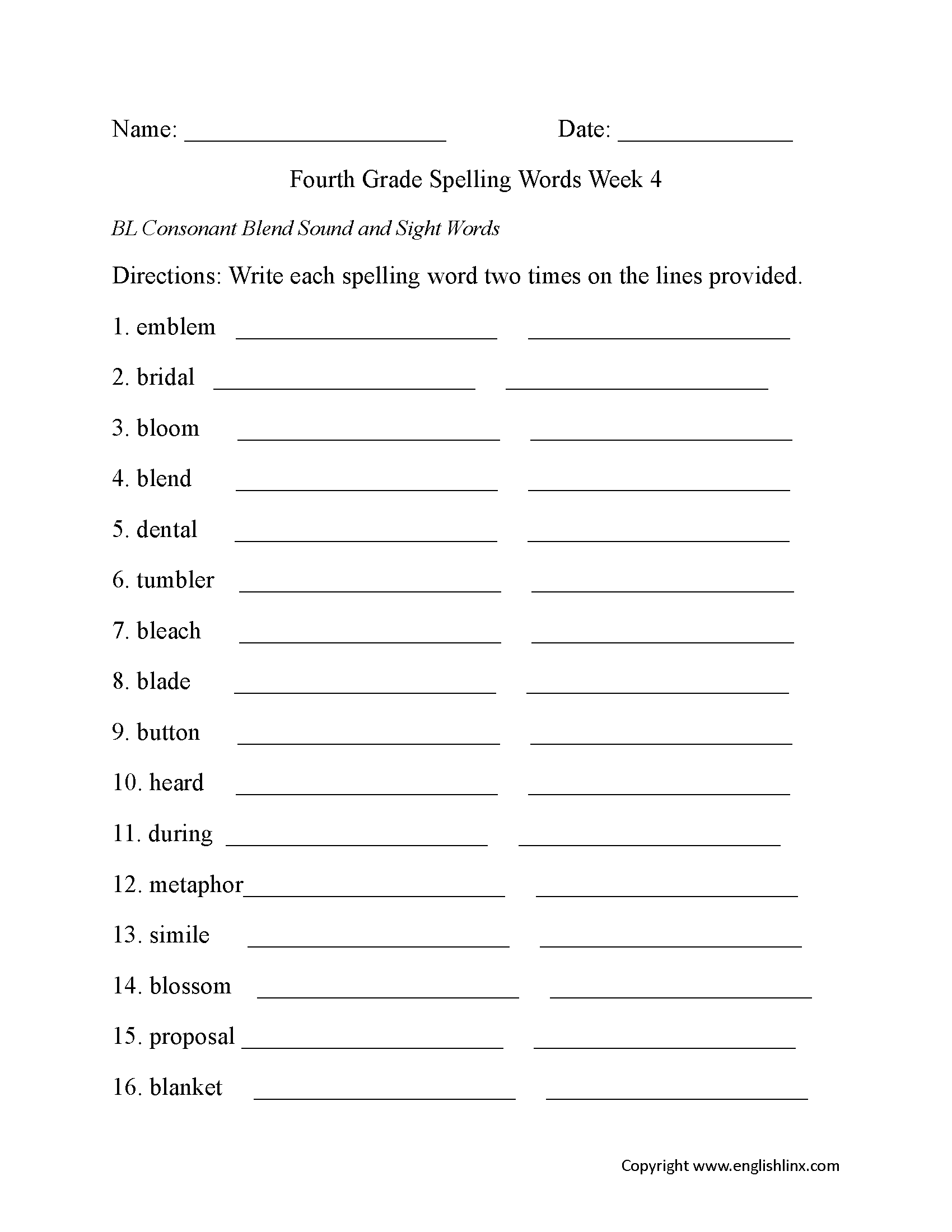 English Worksheets 4th Grade