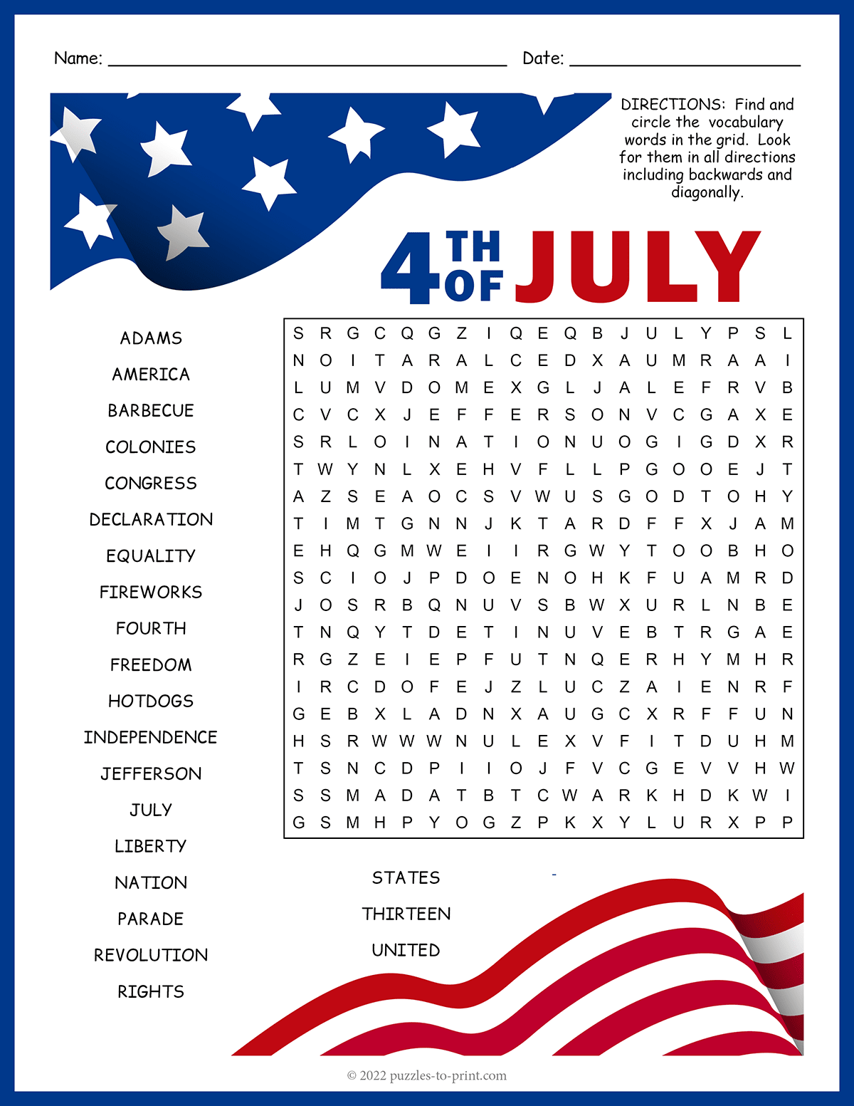 Fourth Of July Word Search