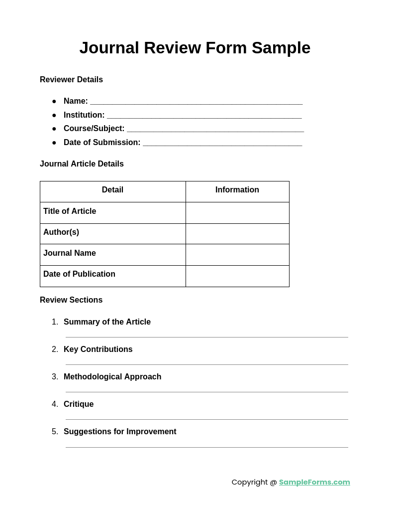 FREE 11 Journal Review Form Samples PDF MS Word Google Docs