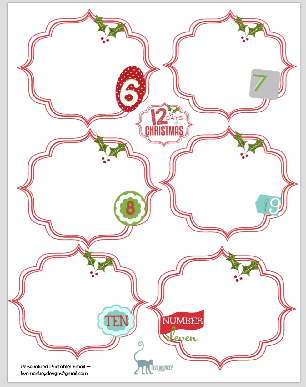 FREE 12 Days Of Christmas Printable Tags By Five Monkey Design Deals To Meals