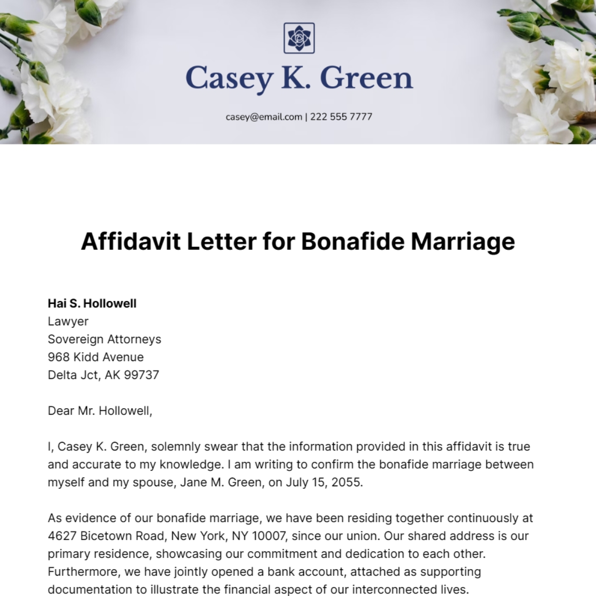 Free Affidavit Letter For Bonafide Marriage Template To Edit Online