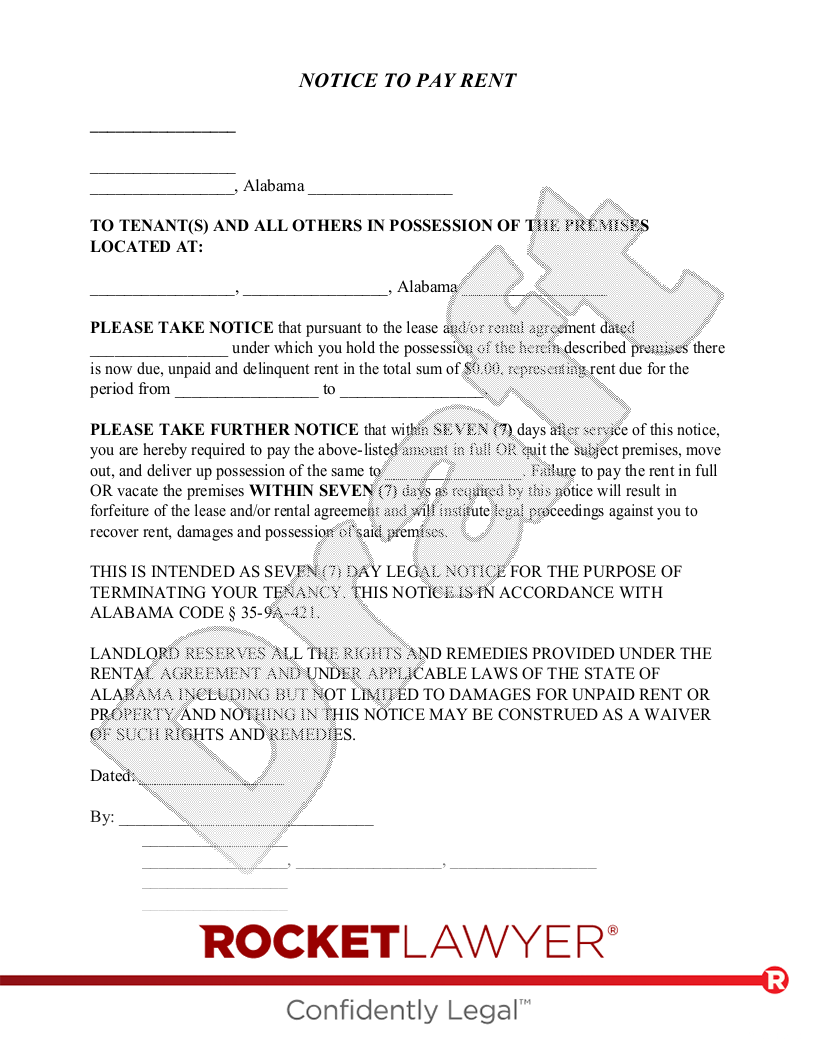 Free Alabama Eviction Notice Template FAQs Rocket Lawyer