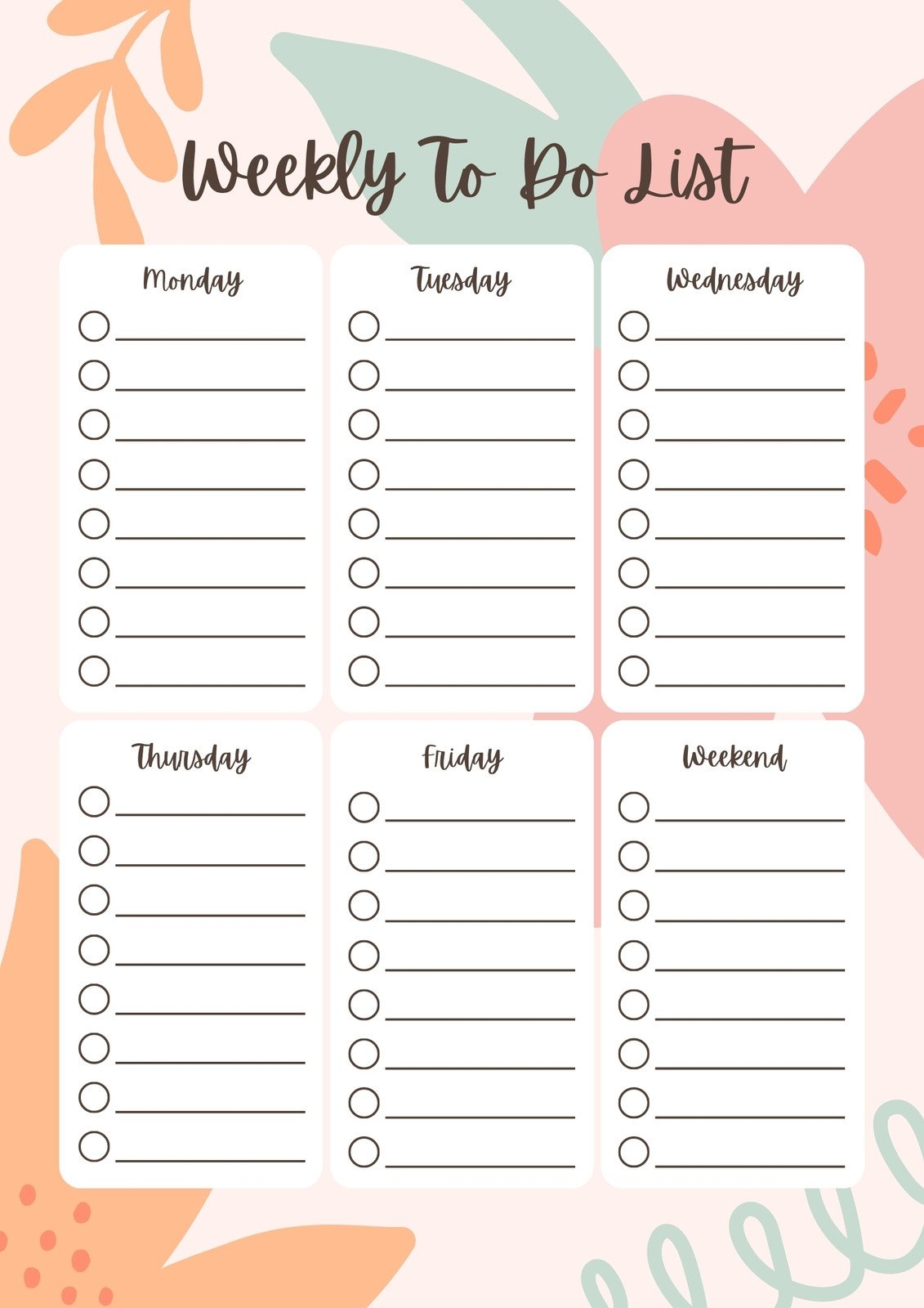 Calendar To Do List Template