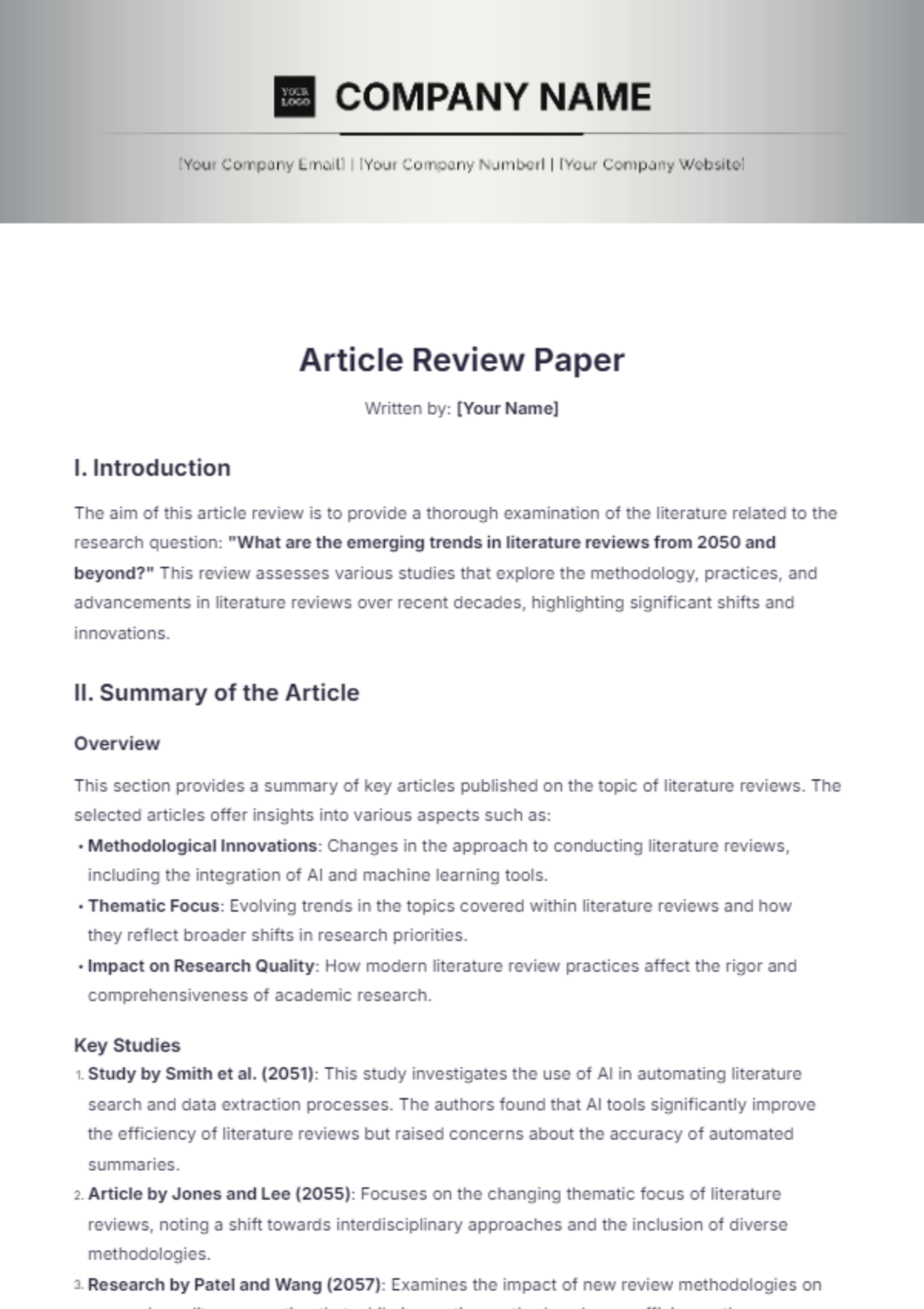 Free Article Review Paper Example Template To Edit Online