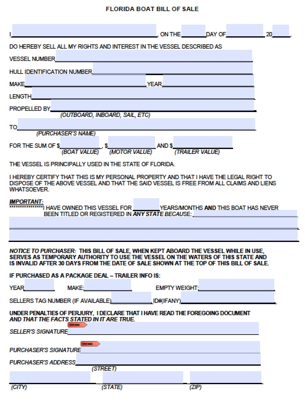 Free Florida Boat Bill Of Sale Form PDF Word doc 