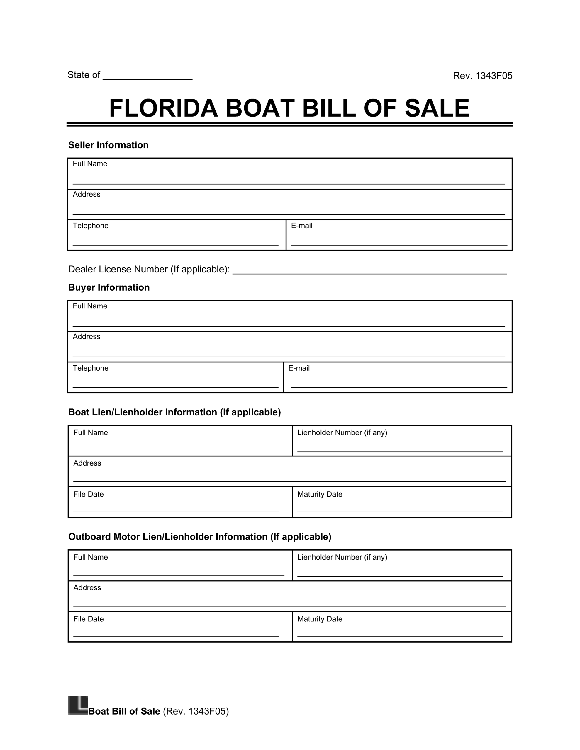 Boat Bill Of Sale Florida Template